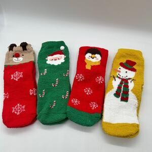 Christmas Socks Womens OS Multicolor 4 Pair Gift Box Xmas Soft Fuzzy Warm NEW